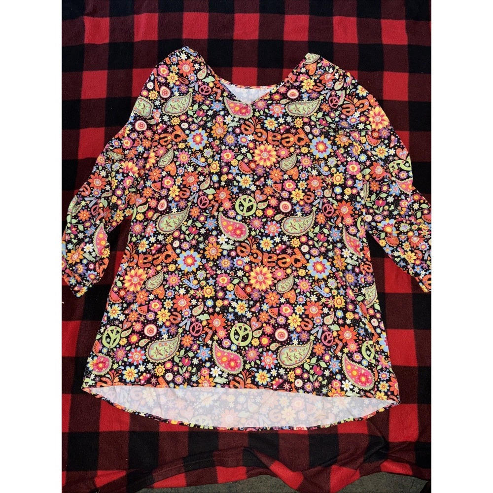 60s 70s Hippie Hippy Ladies Size 4XL Fancy Dress Costume Flared Feelin Groovy